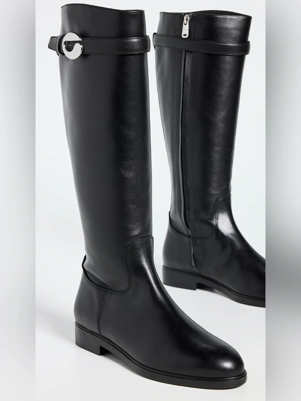 Coperni Black Leather Cavalier Flat Boots Size 38 / Size 7 Knee High WORN ONCE.